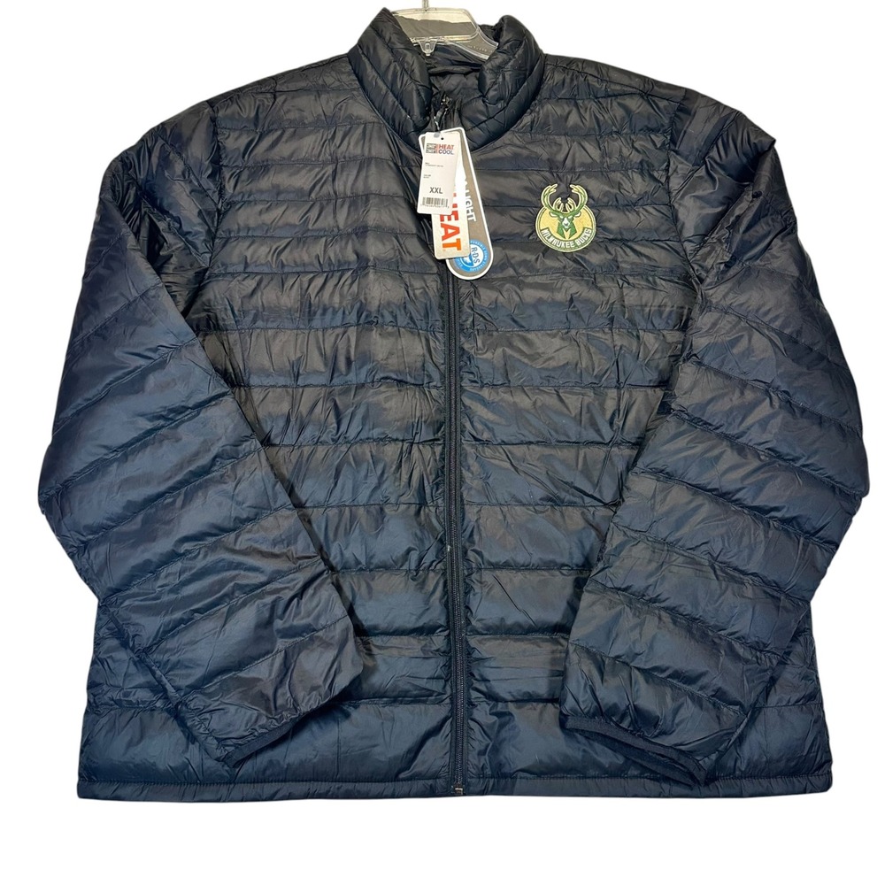 32 Degrees Milwaukee Bucks NBA Down Puffer Jacket Mens XXL Black 580 Fill Power